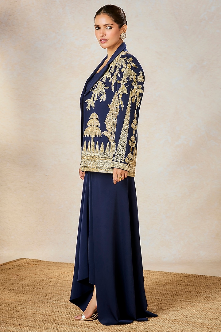 Navy Heavy Crepe Zardosi Embroidered Blazer Set by Masaba at Pernia's Pop Up Shop