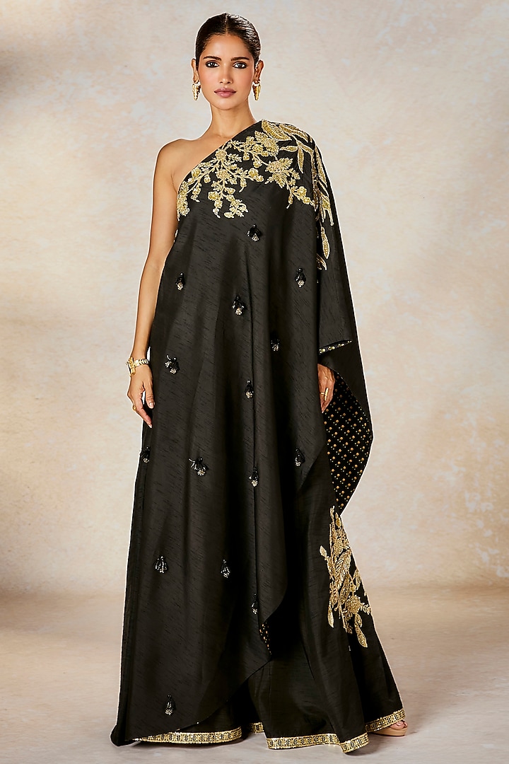 Black Viscose Raw Silk Zardosi Embroidered Sharara Set by Masaba at Pernia's Pop Up Shop