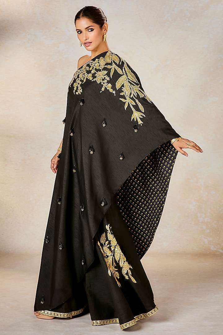 Black Viscose Raw Silk Zardosi Embroidered Bridal Sharara Set by Masaba at Pernia's Pop Up Shop