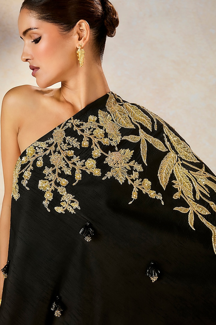 Black Viscose Raw Silk Zardosi Embroidered Bridal Sharara Set by Masaba at Pernia's Pop Up Shop