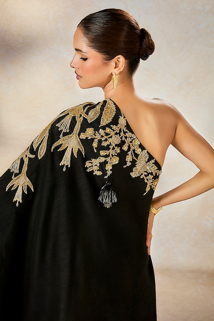 Black Viscose Raw Silk Zardosi Embroidered Bridal Sharara Set by Masaba at Pernia's Pop Up Shop