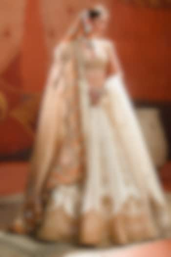 Ivory Heavy Raw Silk & Tissue Motif Work Lehenga Set by Masaba