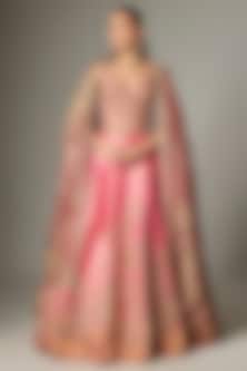 Baby Pink Raw Silk & Tissue Lehenga Set by Masaba