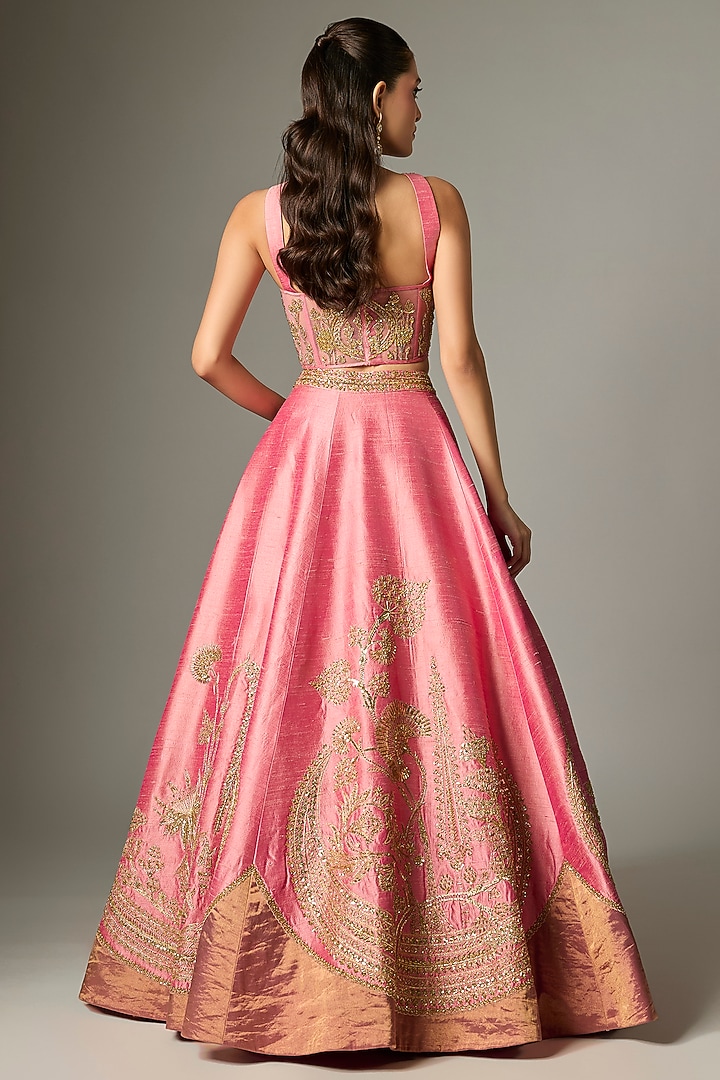 Baby Pink Raw Silk & Tissue Bridal Lehenga Set by Masaba at Pernia's Pop Up Shop