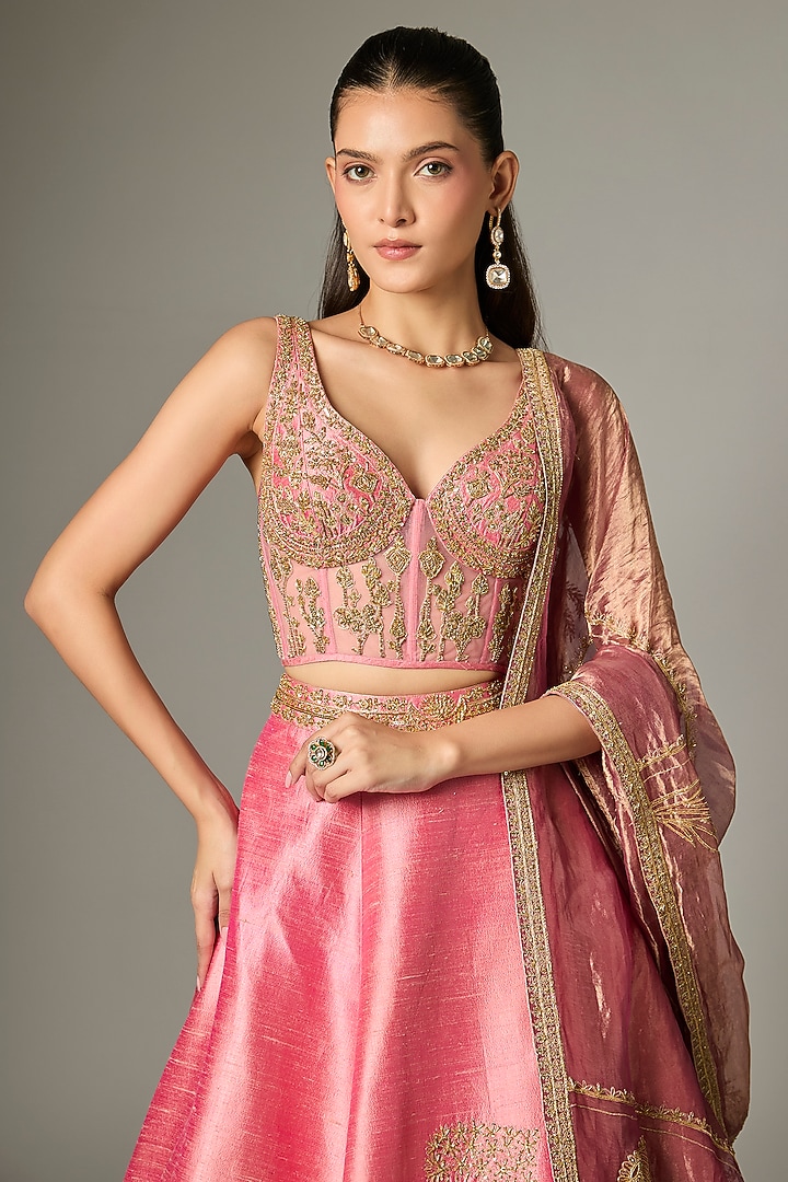 Baby Pink Raw Silk & Tissue Bridal Lehenga Set by Masaba at Pernia's Pop Up Shop