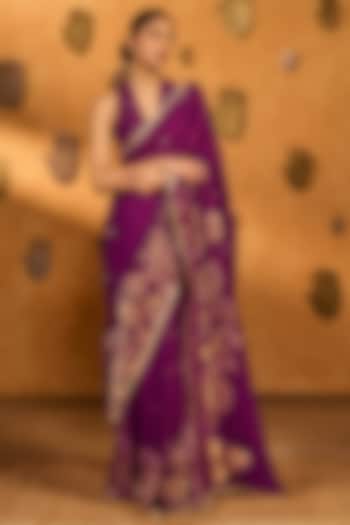 Berry Wine Jacquard Party Wear Saree Set by Masaba at Pernia's Pop Up Shop