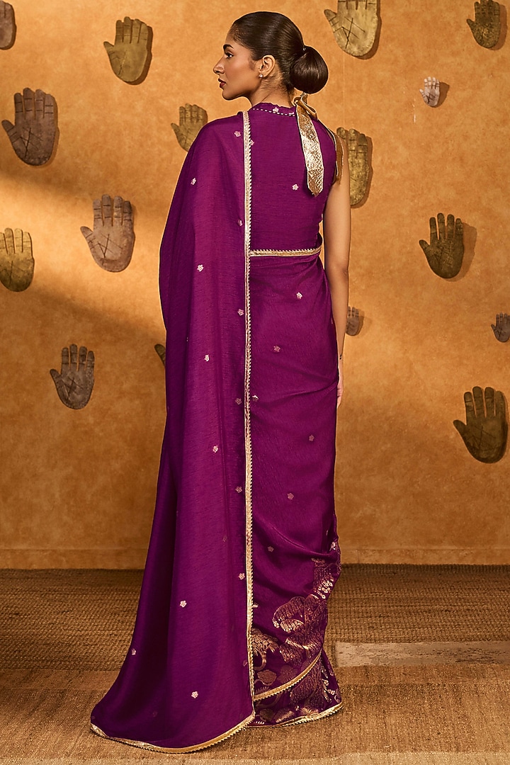 Berry Wine Jacquard Party Wear Saree Set by Masaba at Pernia's Pop Up Shop