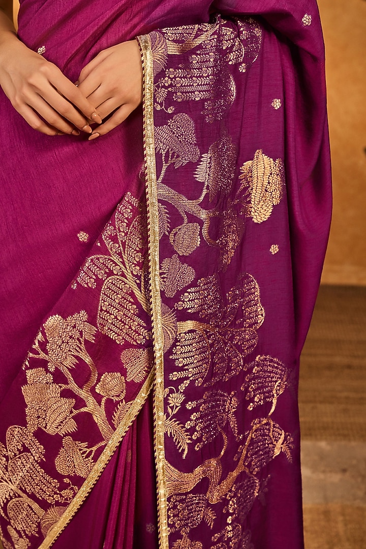 Berry Wine Jacquard Party Wear Saree Set by Masaba at Pernia's Pop Up Shop