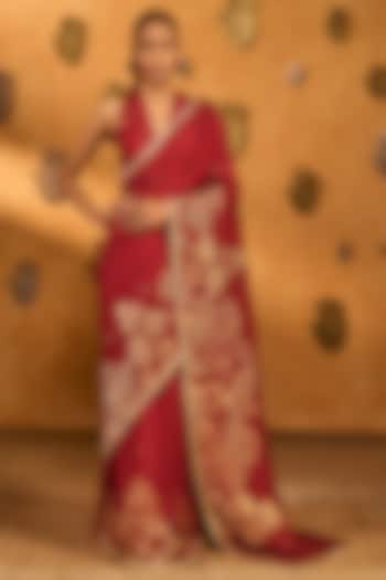 Red Jacquard Wedding Saree Set by Masaba at Pernia's Pop Up Shop