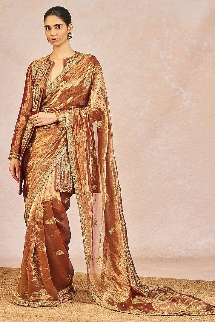 Rust Tissue Paankh Bagh Motif Embroidered Bridal Saree Set by Masaba at Pernia's Pop Up Shop