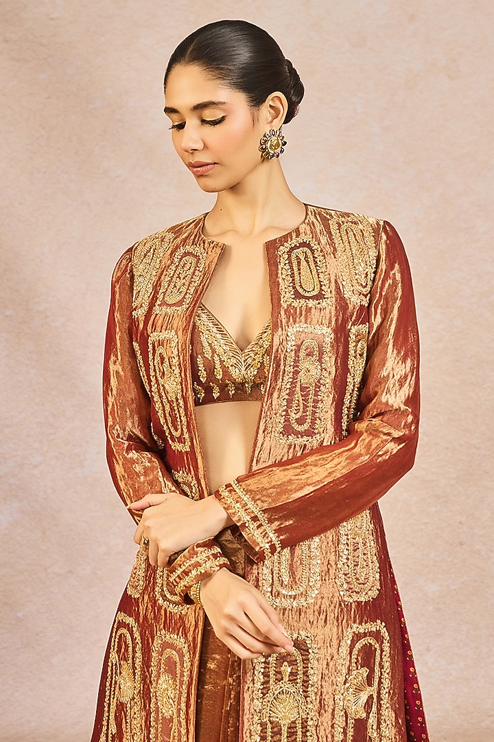 Rust Tissue Paankh Bagh Motif Embroidered Bridal Saree Set by Masaba at Pernia's Pop Up Shop
