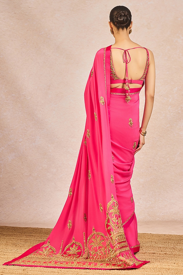 Hot Pink Pure Crepe Floral Boota Embroidered Bridal Saree Set by Masaba at Pernia's Pop Up Shop
