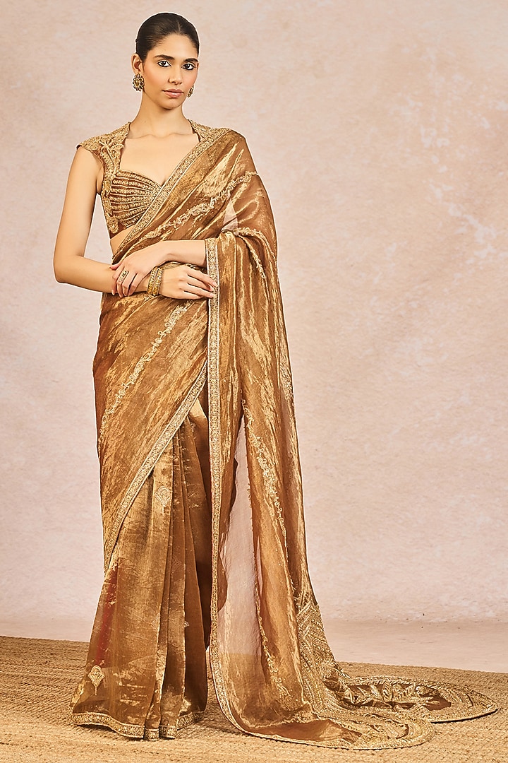 Rust Tissue Paankh Bagh Motif Embroidered Bridal Saree Set by Masaba at Pernia's Pop Up Shop