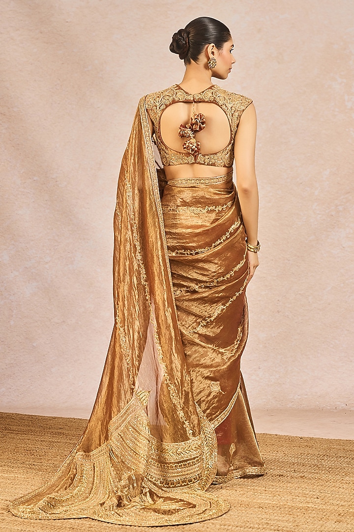 Rust Tissue Paankh Bagh Motif Embroidered Bridal Saree Set by Masaba at Pernia's Pop Up Shop
