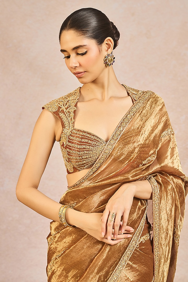 Rust Tissue Paankh Bagh Motif Embroidered Bridal Saree Set by Masaba at Pernia's Pop Up Shop