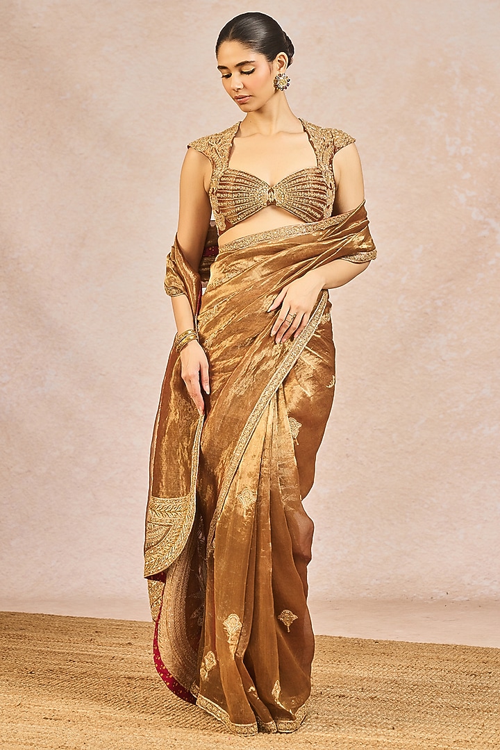 Rust Tissue Paankh Bagh Motif Embroidered Bridal Saree Set by Masaba at Pernia's Pop Up Shop