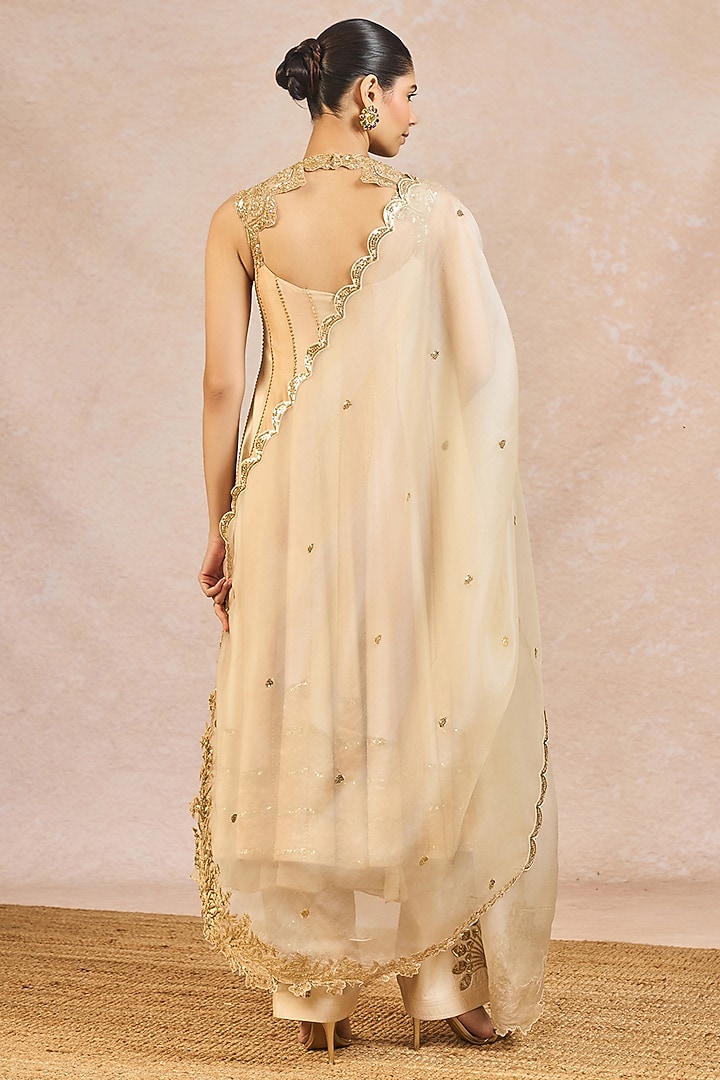 Ivory & Beige Silk Hand Embroidered Bridal Anarkali Set by Masaba at Pernia's Pop Up Shop