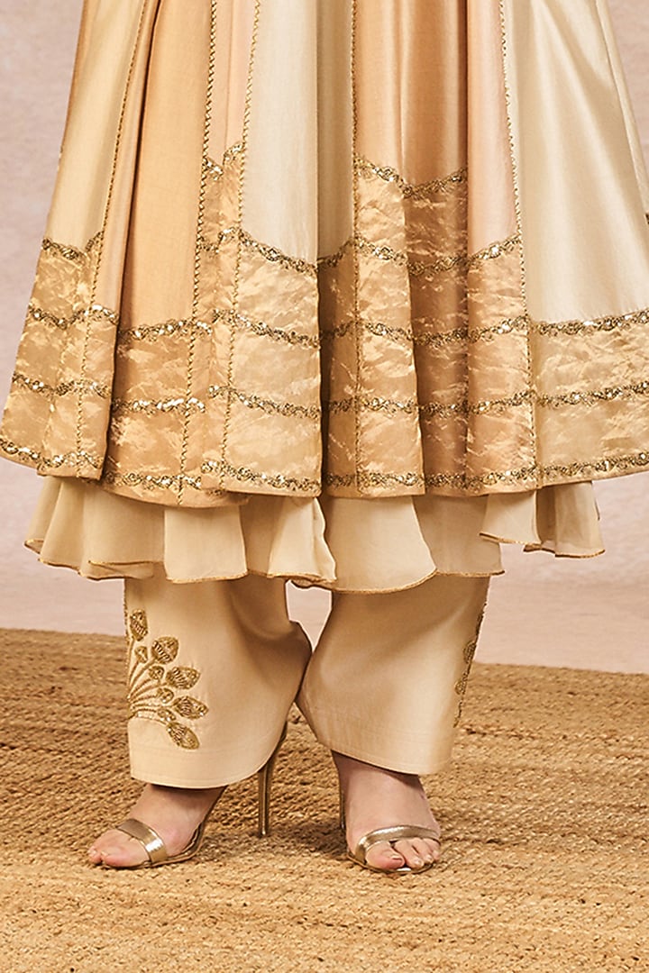 Ivory & Beige Silk Hand Embroidered Bridal Anarkali Set by Masaba at Pernia's Pop Up Shop