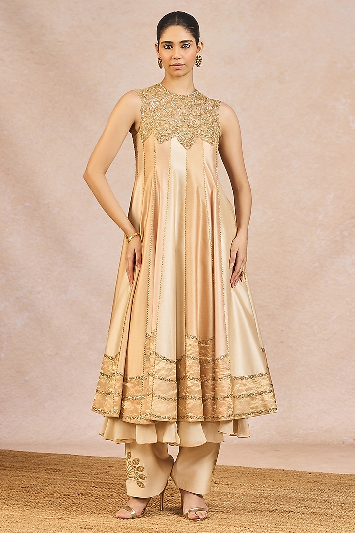 Ivory & Beige Silk Hand Embroidered Bridal Anarkali Set by Masaba at Pernia's Pop Up Shop