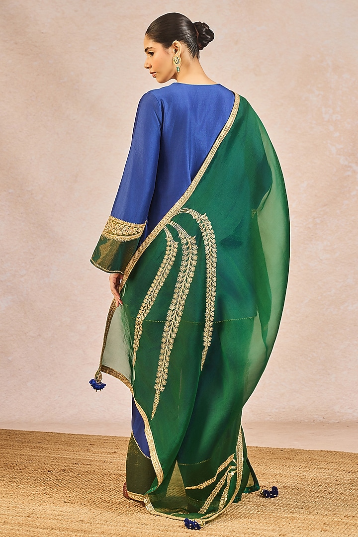 Blue Chanderi Gul Bahar Motif Embroidered Kurta Set by Masaba at Pernia's Pop Up Shop
