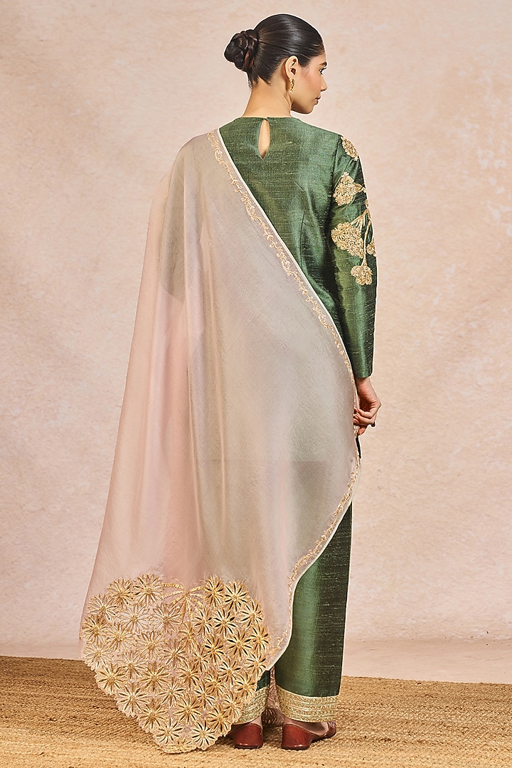 Deep Green Raw Silk Kashmiri Kali Motif Embroidered Kurta Set by Masaba at Pernia's Pop Up Shop