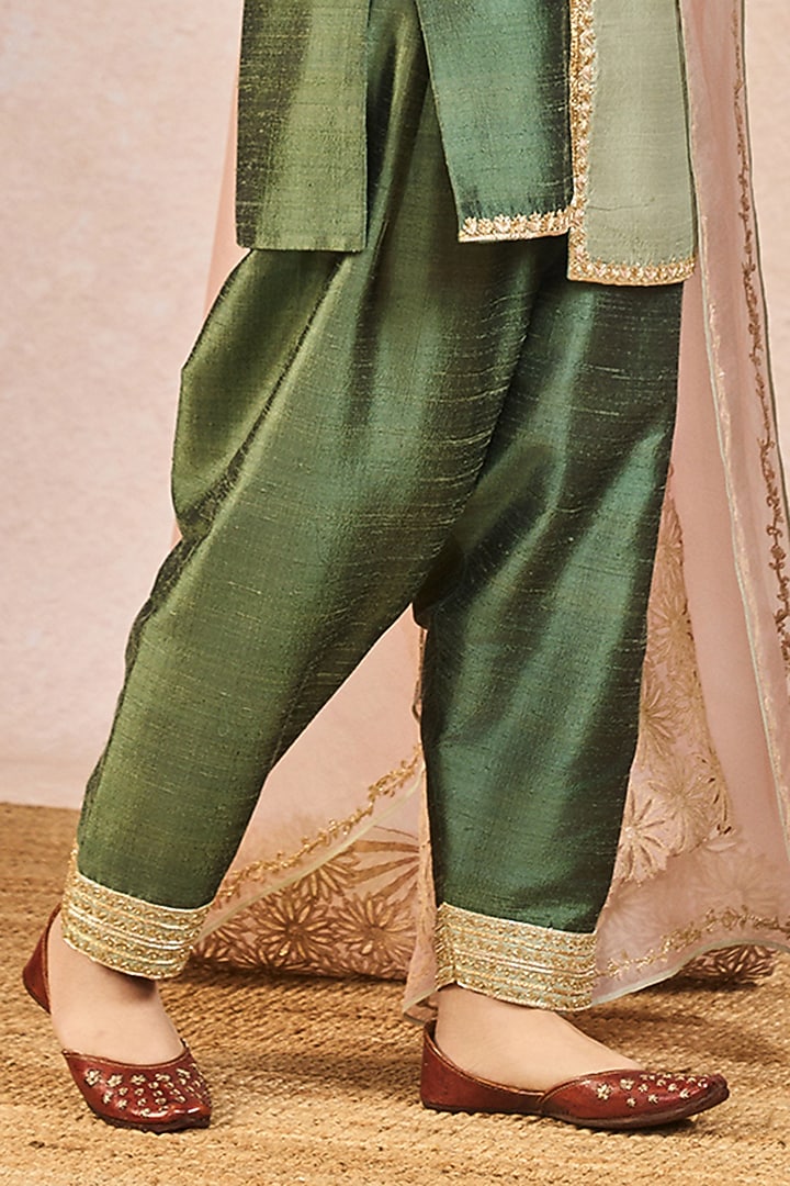 Deep Green Raw Silk Kashmiri Kali Motif Embroidered Kurta Set by Masaba at Pernia's Pop Up Shop