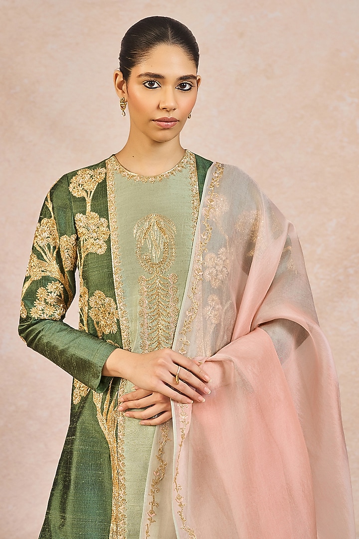 Deep Green Raw Silk Kashmiri Kali Motif Embroidered Kurta Set by Masaba at Pernia's Pop Up Shop
