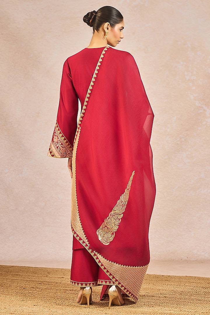 Cranberry Red Silk Kolar Mocha Motif Embroidered Kurta Set by Masaba at Pernia's Pop Up Shop