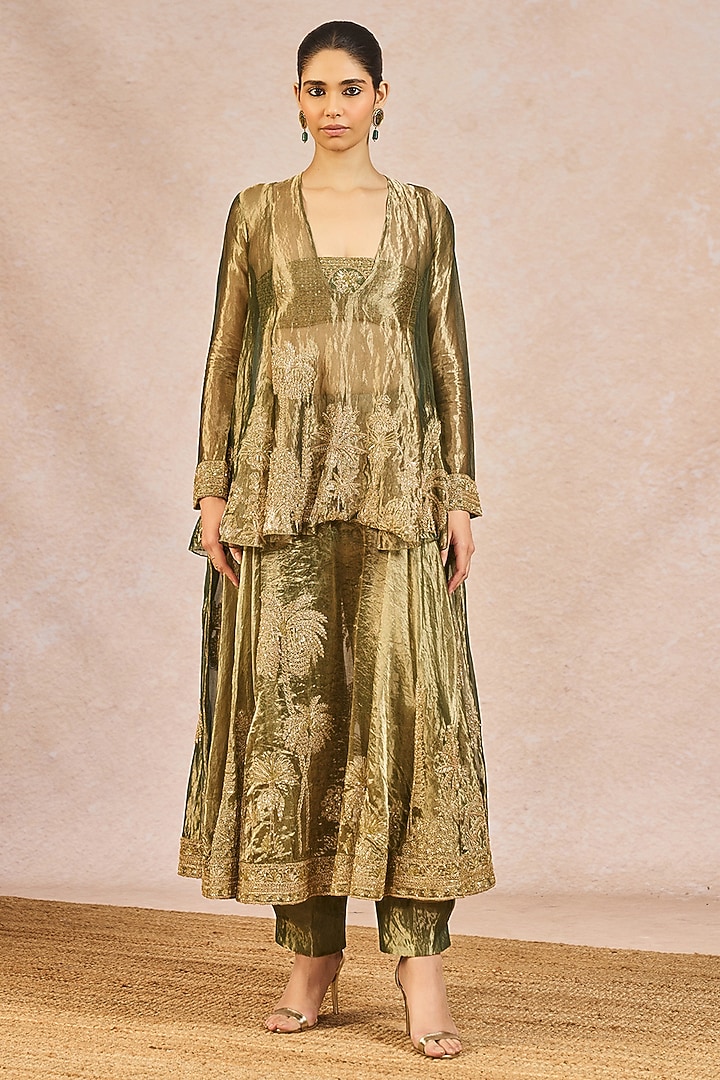 Green Tissue Gul Jharokha Motif Embroidered Kurta Set by Masaba at Pernia's Pop Up Shop