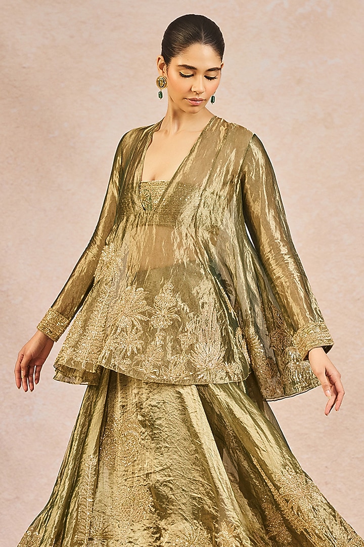 Green Tissue Gul Jharokha Motif Embroidered Kurta Set by Masaba at Pernia's Pop Up Shop