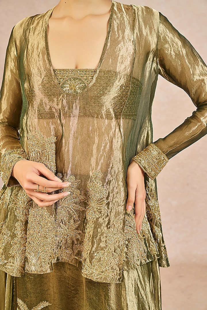 Green Tissue Gul Jharokha Motif Embroidered Kurta Set by Masaba at Pernia's Pop Up Shop