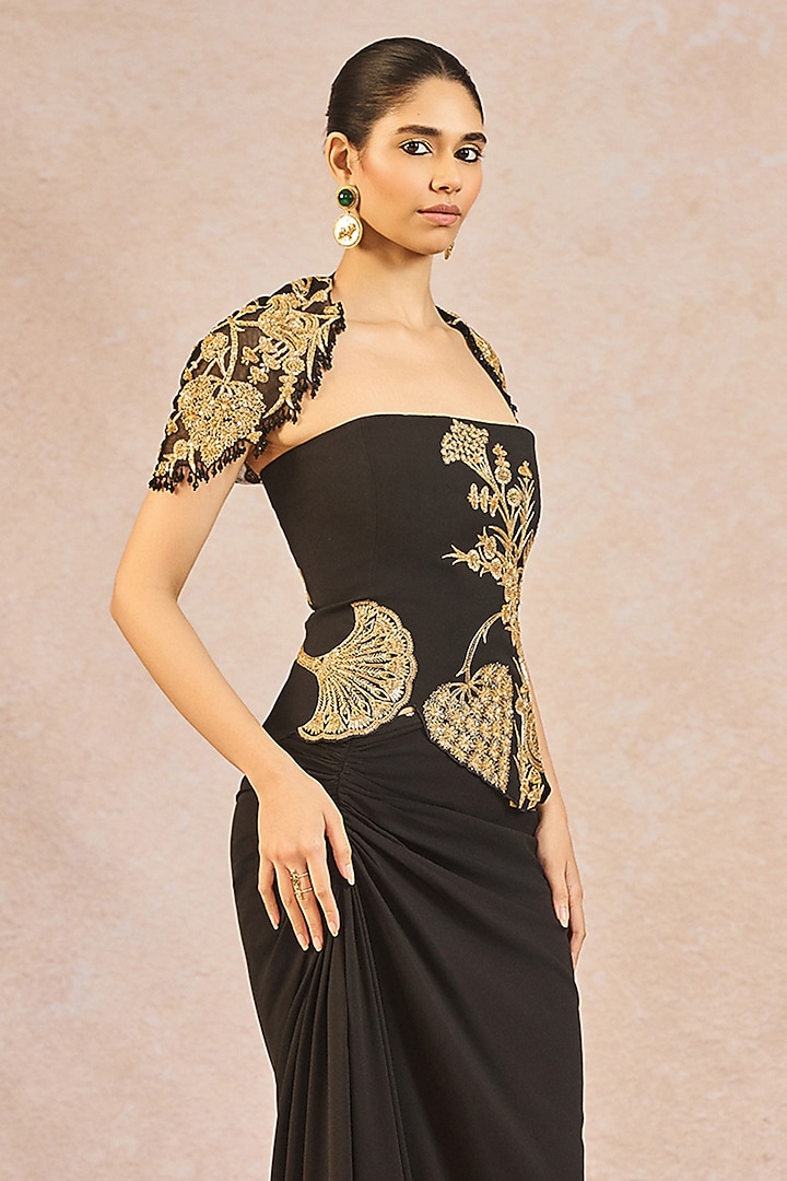 Black Moss Crepe Draped Skirt Set by Masaba at Pernia's Pop Up Shop