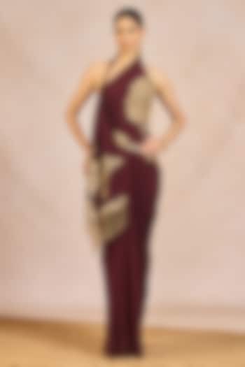 Plum Crepe Draped Skirt Set by Masaba at Pernia's Pop Up Shop