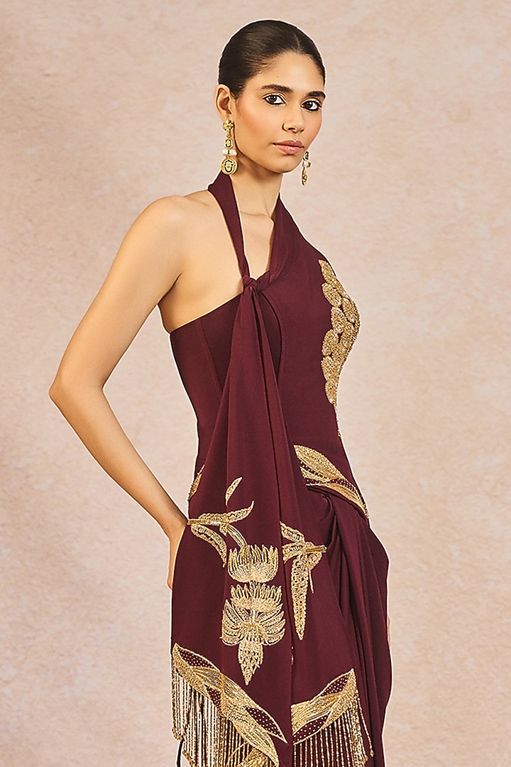 Plum Crepe Draped Skirt Set by Masaba at Pernia's Pop Up Shop