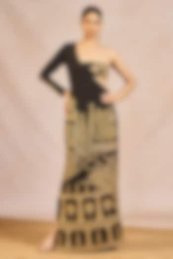 Black Scuba Georgette Mithi Makaai Embroidered One-Shoulder Wedding Gown by Masaba at Pernia's Pop Up Shop