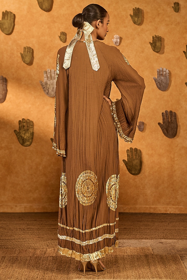 Mocha Colored Crepe Printed Kaftan by Masaba at Pernia's Pop Up Shop