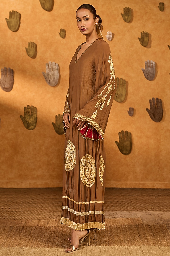 Mocha Colored Crepe Printed Kaftan by Masaba at Pernia's Pop Up Shop