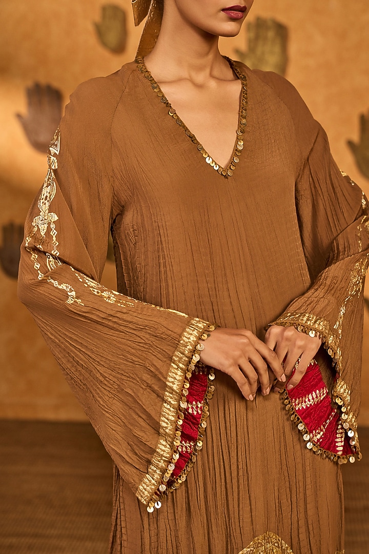 Mocha Colored Crepe Printed Kaftan by Masaba at Pernia's Pop Up Shop