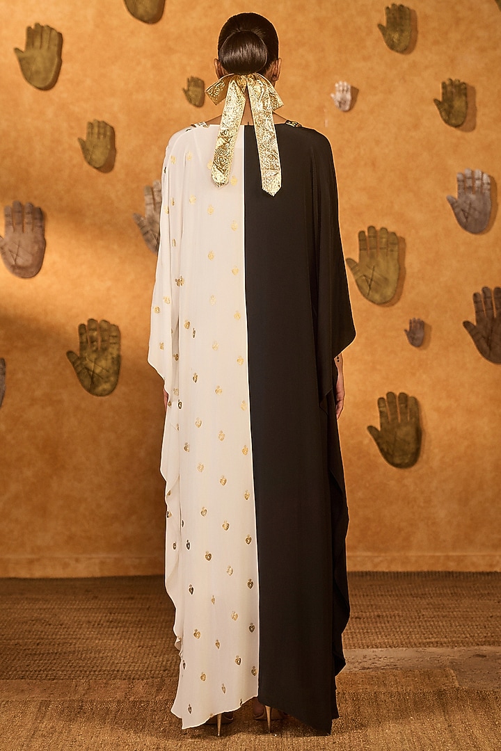 Black & Ivory Crepe Foil Printed Kaftan by Masaba at Pernia's Pop Up Shop
