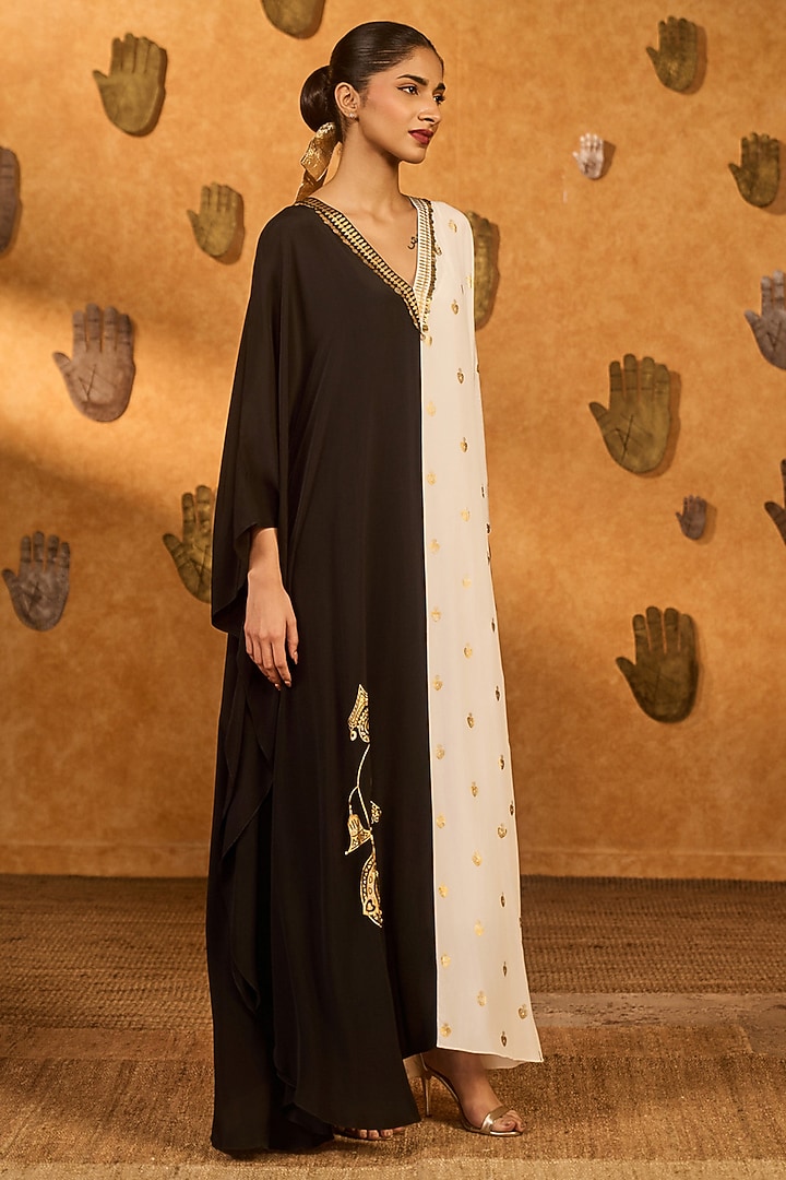Black & Ivory Crepe Foil Printed Kaftan by Masaba at Pernia's Pop Up Shop