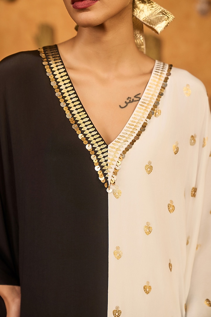 Black & Ivory Crepe Foil Printed Kaftan by Masaba at Pernia's Pop Up Shop