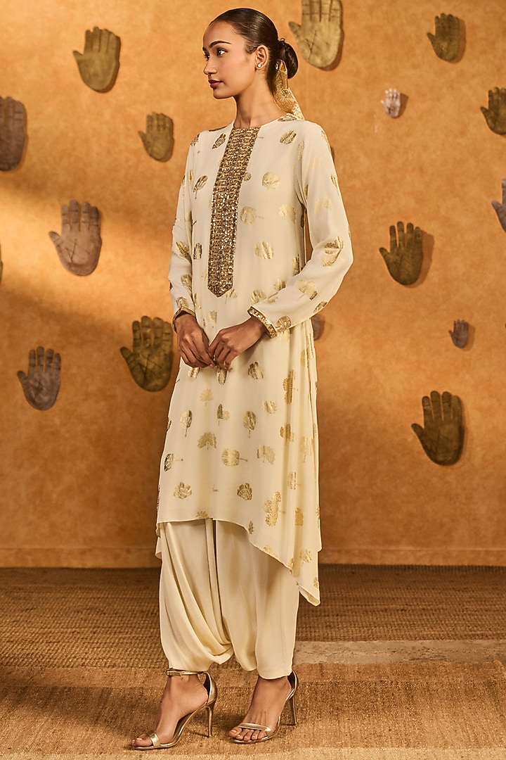 Ivory Crepe Silk Printed & Embroidered Kurta Set by Masaba at Pernia's Pop Up Shop