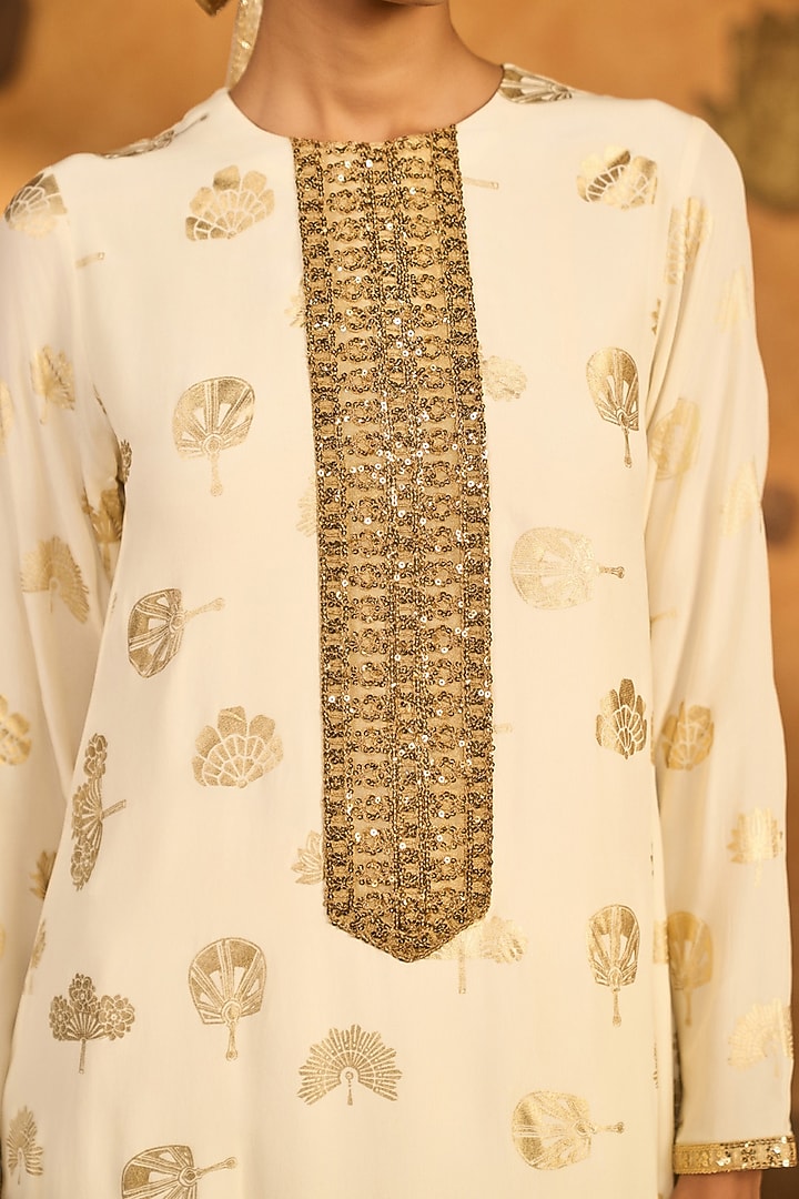 Ivory Crepe Silk Printed & Embroidered Kurta Set by Masaba at Pernia's Pop Up Shop