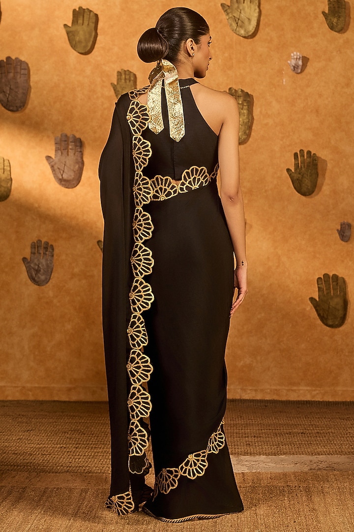 Black Chiffon Gota Embroidered Wedding Saree Set by Masaba at Pernia's Pop Up Shop
