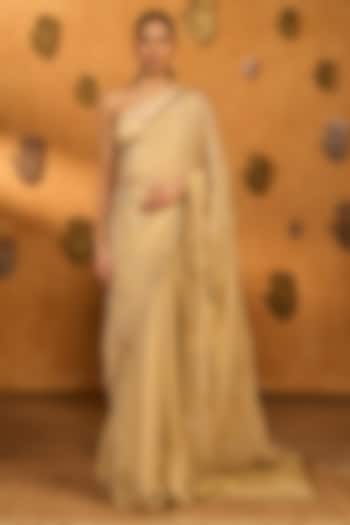 Ivory Tissue Silk Foil Printed Party Wear Saree Set by Masaba at Pernia's Pop Up Shop