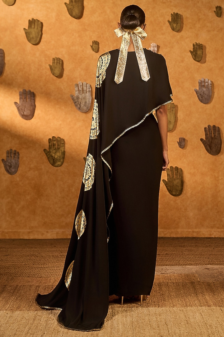 Black Crepe Foil Printed Cape Set by Masaba at Pernia's Pop Up Shop