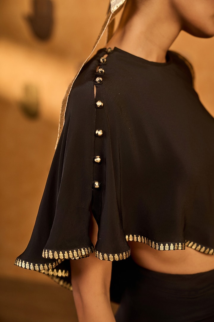 Black Crepe Foil Printed Cape Set by Masaba at Pernia's Pop Up Shop