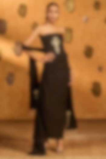 Black Crepe Silk Draped Skirt Set by Masaba at Pernia's Pop Up Shop