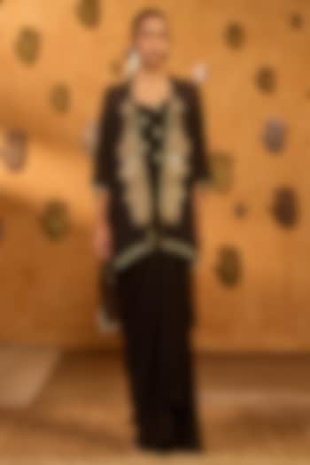 Black Organza Hand Embroidered & Printed Cape Set by Masaba at Pernia's Pop Up Shop