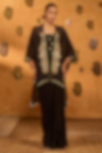 Black Crepe Draped Skirt Set by Masaba at Pernia's Pop Up Shop